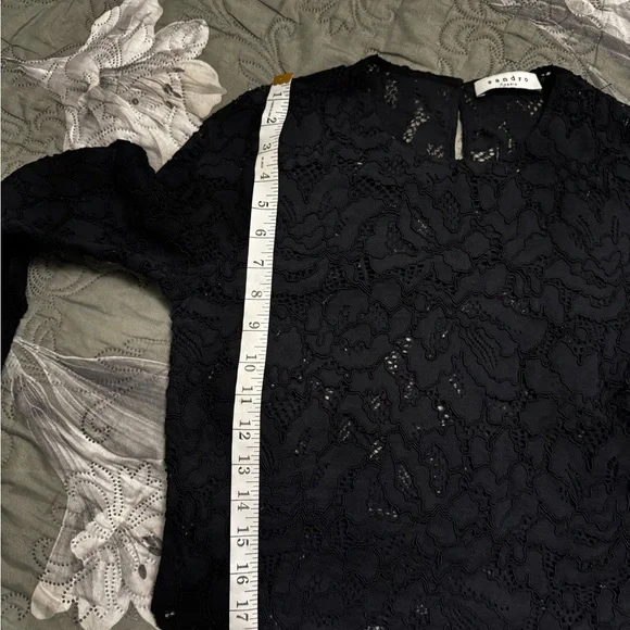 Sandro Black Lace Long Sleeve Blouse - Picture 12 of 12